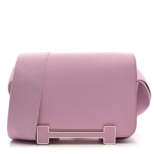 Gentle Dusty Mauve Fine Grain Rectangular Flap Shoulder Bag With Geometric Metallic Clasp And Wide Woven Matching Strap